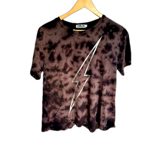chrldr Tee Tie Dye Black T-Shirt Medium AC/DC lighting bolt unisex